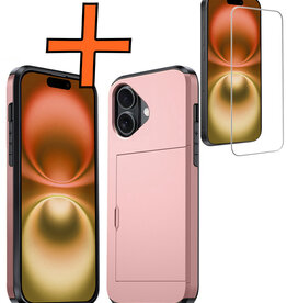 Nomfy Nomfy iPhone 16 Plus Hoesje Pashouder Hard Met Screenprotector - Rosé Goud