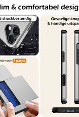 Nomfy Hoesje Geschikt voor iPhone 16 Plus Hoesje Pasjeshouder Shockproof Hard Case Met 2x Screenprotector - Hoesje Geschikt voor iPhone 16 Plus Hoes Met Kaarthouder - Grijs