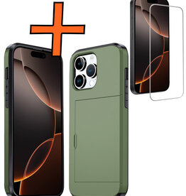 Nomfy Nomfy iPhone 16 Pro Hoesje Pashouder Hard Met Screenprotector - Donker Groen