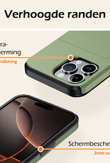 Nomfy Hoesje Geschikt voor iPhone 16 Pro Hoesje Pasjeshouder Shockproof Hard Case Met Screenprotector - Hoesje Geschikt voor iPhone 16 Pro Hoes Met Kaarthouder - Donkergroen