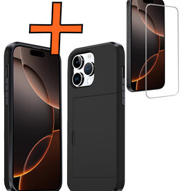 Nomfy Nomfy iPhone 16 Pro Hoesje Pashouder Hard Met Screenprotector - Zwart