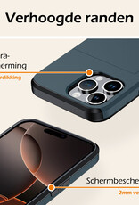 Nomfy Hoesje Geschikt voor iPhone 16 Pro Hoesje Pasjeshouder Shockproof Hard Case Met 2x Screenprotector - Hoesje Geschikt voor iPhone 16 Pro Hoes Met Kaarthouder - Donkerblauw