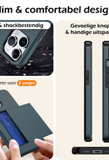 Nomfy Hoesje Geschikt voor iPhone 16 Pro Hoesje Pasjeshouder Shockproof Hard Case Met 2x Screenprotector - Hoesje Geschikt voor iPhone 16 Pro Hoes Met Kaarthouder - Donkerblauw