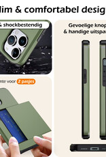 Nomfy Hoesje Geschikt voor iPhone 16 Pro Hoesje Pasjeshouder Shockproof Hard Case Met 2x Screenprotector - Hoesje Geschikt voor iPhone 16 Pro Hoes Met Kaarthouder - Donkergroen