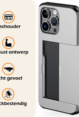 Nomfy Hoesje Geschikt voor iPhone 16 Pro Hoesje Pasjeshouder Shockproof Hard Case Met 2x Screenprotector - Hoesje Geschikt voor iPhone 16 Pro Hoes Met Kaarthouder - Grijs