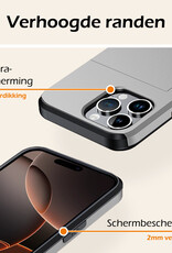 Nomfy Hoesje Geschikt voor iPhone 16 Pro Hoesje Pasjeshouder Shockproof Hard Case Met 2x Screenprotector - Hoesje Geschikt voor iPhone 16 Pro Hoes Met Kaarthouder - Grijs