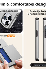 Nomfy Hoesje Geschikt voor iPhone 16 Pro Hoesje Pasjeshouder Shockproof Hard Case Met 2x Screenprotector - Hoesje Geschikt voor iPhone 16 Pro Hoes Met Kaarthouder - Grijs