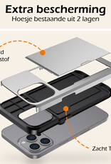 Nomfy Hoesje Geschikt voor iPhone 16 Pro Hoesje Pasjeshouder Shockproof Hard Case Met 2x Screenprotector - Hoesje Geschikt voor iPhone 16 Pro Hoes Met Kaarthouder - Grijs