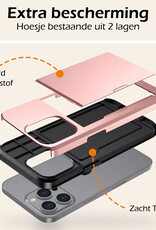 Nomfy Hoesje Geschikt voor iPhone 16 Pro Hoesje Pasjeshouder Shockproof Hard Case Met 2x Screenprotector - Hoesje Geschikt voor iPhone 16 Pro Hoes Met Kaarthouder - Rosé goud
