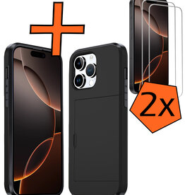 Nomfy Nomfy iPhone 16 Pro Hoesje Pashouder Hard Met 2x Screenprotector - Zwart