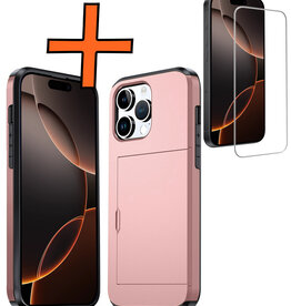 Nomfy Nomfy iPhone 16 Pro Max Hoesje Pashouder Hard Met Screenprotector - Rosé Goud