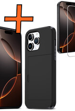 Nomfy Hoesje Geschikt voor iPhone 16 Pro Max Hoesje Pasjeshouder Shockproof Hard Case Met Screenprotector - Hoesje Geschikt voor iPhone 16 Pro Max Hoes Met Kaarthouder - Zwart