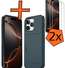 Nomfy Nomfy iPhone 16 Pro Max Hoesje Pashouder Hard Met 2x Screenprotector - Donker Blauw