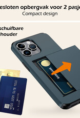 Nomfy Hoesje Geschikt voor iPhone 16 Pro Max Hoesje Pasjeshouder Shockproof Hard Case Met 2x Screenprotector - Hoesje Geschikt voor iPhone 16 Pro Max Hoes Met Kaarthouder - Donkerblauw