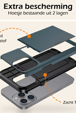 Nomfy Hoesje Geschikt voor iPhone 16 Pro Max Hoesje Pasjeshouder Shockproof Hard Case Met 2x Screenprotector - Hoesje Geschikt voor iPhone 16 Pro Max Hoes Met Kaarthouder - Donkerblauw