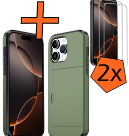 Nomfy Nomfy iPhone 16 Pro Max Hoesje Pashouder Hard Met 2x Screenprotector - Donker Groen