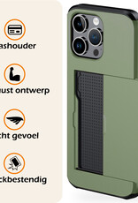 Nomfy Hoesje Geschikt voor iPhone 16 Pro Max Hoesje Pasjeshouder Shockproof Hard Case Met 2x Screenprotector - Hoesje Geschikt voor iPhone 16 Pro Max Hoes Met Kaarthouder - Donkergroen