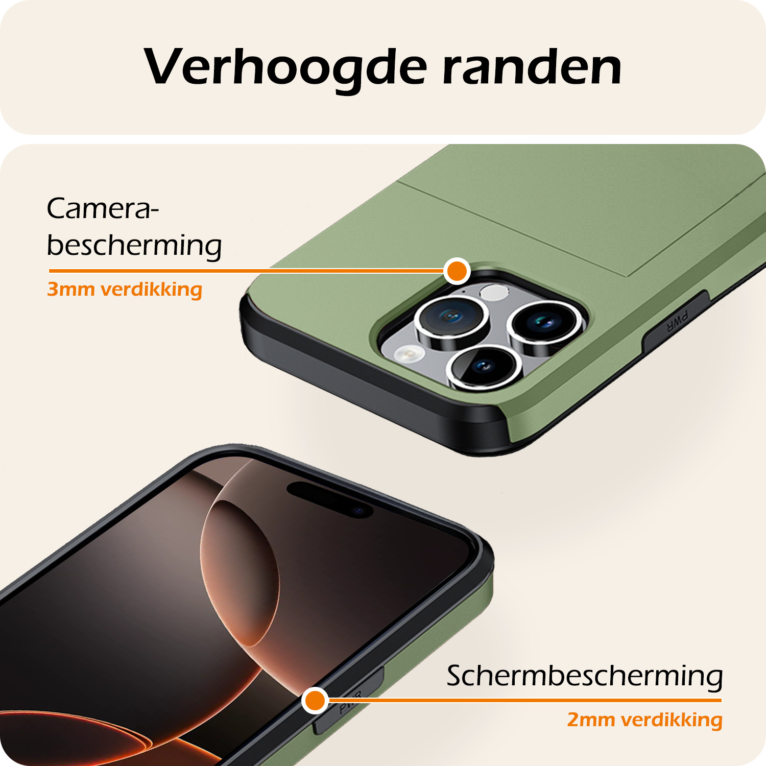 Nomfy Hoesje Geschikt voor iPhone 16 Pro Max Hoesje Pasjeshouder Shockproof Hard Case Met 2x Screenprotector - Hoesje Geschikt voor iPhone 16 Pro Max Hoes Met Kaarthouder - Donkergroen