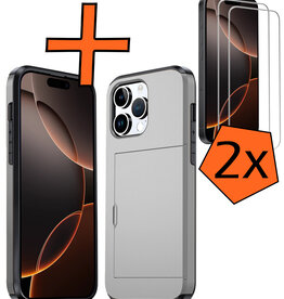 Nomfy Nomfy iPhone 16 Pro Max Hoesje Pashouder Hard Met 2x Screenprotector - Grijs