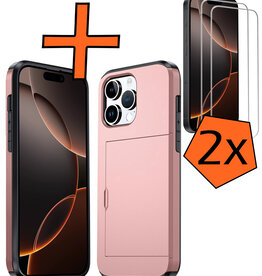 Nomfy Nomfy iPhone 16 Pro Max Hoesje Pashouder Hard Met 2x Screenprotector - Rosé Goud