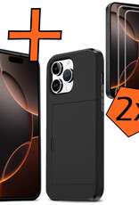 Nomfy Hoesje Geschikt voor iPhone 16 Pro Max Hoesje Pasjeshouder Shockproof Hard Case Met 2x Screenprotector - Hoesje Geschikt voor iPhone 16 Pro Max Hoes Met Kaarthouder - Zwart