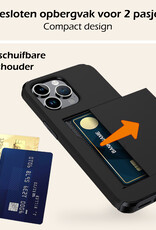 Nomfy Hoesje Geschikt voor iPhone 16 Pro Max Hoesje Pasjeshouder Shockproof Hard Case Met 2x Screenprotector - Hoesje Geschikt voor iPhone 16 Pro Max Hoes Met Kaarthouder - Zwart