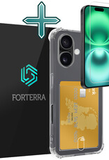 Forterra Hoesje Geschikt voor iPhone 16 Pashouder Case Siliconen Hoes Met Screenprotector - Hoes Geschikt voor iPhone 16 Hoesje Back Cover Met Pasjeshouder - Transparant