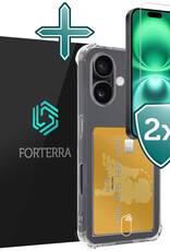 Forterra Hoesje Geschikt voor iPhone 16 Pashouder Case Siliconen Hoes Met 2x Screenprotector - Hoes Geschikt voor iPhone 16 Hoesje Back Cover Met Pasjeshouder - Transparant