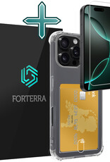Forterra Hoesje Geschikt voor iPhone 16 Pro Pashouder Case Siliconen Hoes Met Screenprotector - Hoes Geschikt voor iPhone 16 Pro Hoesje Back Cover Met Pasjeshouder - Transparant