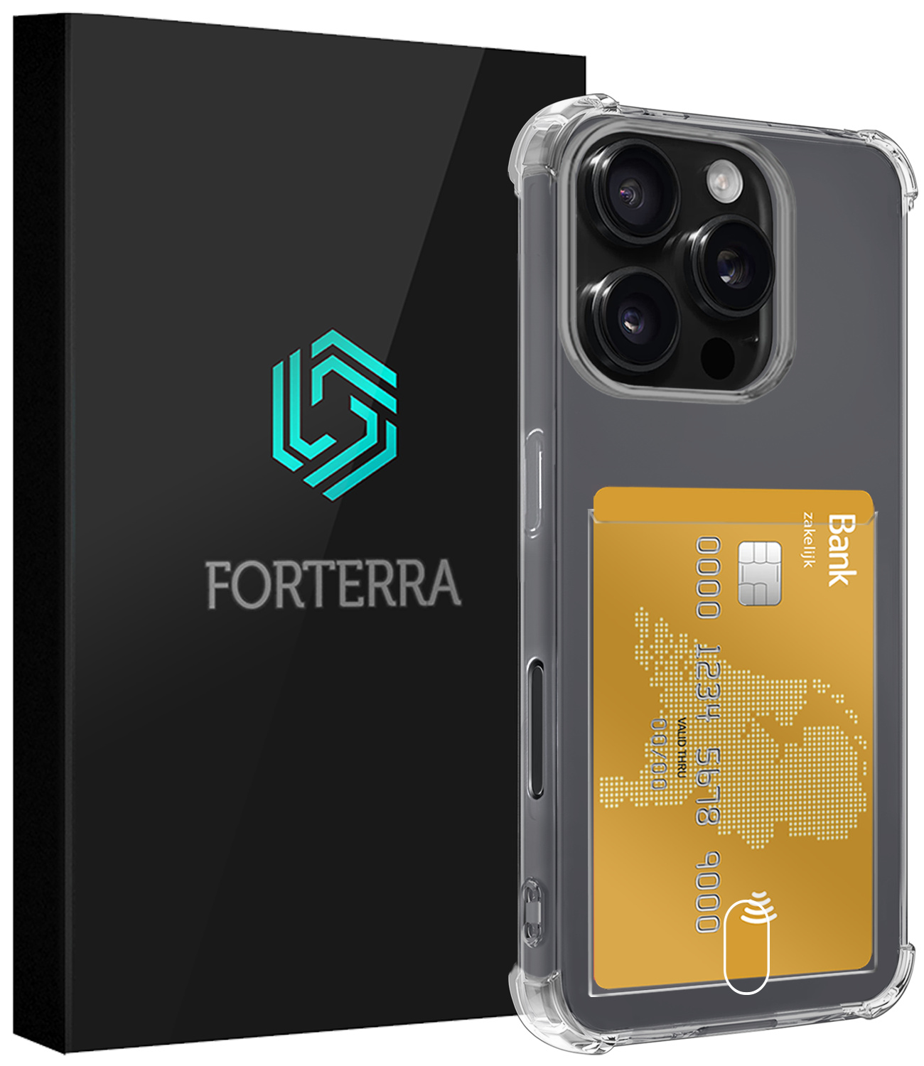 Forterra Hoesje Geschikt voor iPhone 16 Pro Max Pashouder Case Siliconen Hoes - Hoes Geschikt voor iPhone 16 Pro Max Hoesje Back Cover Met Pasjeshouder - Transparant