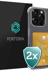 Forterra Hoesje Geschikt voor iPhone 16 Pro Max Pashouder Case Siliconen Hoes - Hoes Geschikt voor iPhone 16 Pro Max Hoesje Back Cover Met Pasjeshouder - Transparant - 2 PACK
