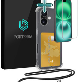Forterra Forterra iPhone 16 Hoesje Pashouder met Koord Met Screenprotector