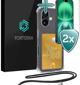 Forterra Forterra iPhone 16 Plus Hoesje Pashouder met Koord Met 2x Screenprotector