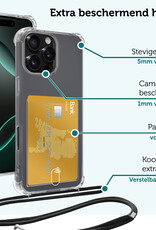 Forterra Hoesje Geschikt voor iPhone 16 Pro Pashouder Case Siliconen Hoes Met Koord Met Screenprotector - Hoes Geschikt voor iPhone 16 Pro Met Telefoonkoord Hoesje Back Cover Met Pasjeshouder - Transparant - 2 PACK