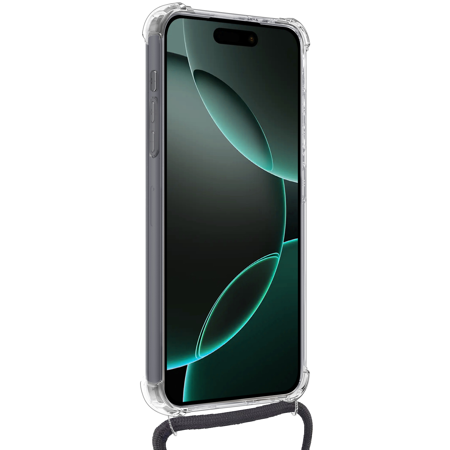 Forterra Hoesje Geschikt voor iPhone 16 Pro Pashouder Case Siliconen Hoes Met Koord Met Screenprotector - Hoes Geschikt voor iPhone 16 Pro Met Telefoonkoord Hoesje Back Cover Met Pasjeshouder - Transparant - 2 PACK