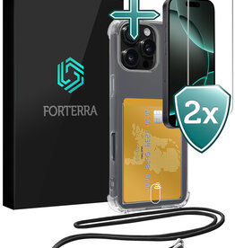 Forterra Forterra iPhone 16 Pro Hoesje Pashouder met Koord Met 2x Screenprotector