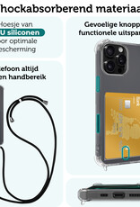 Forterra Hoesje Geschikt voor iPhone 16 Pro Pashouder Case Siliconen Hoes Met Koord Met 2x Screenprotector - Hoes Geschikt voor iPhone 16 Pro Met Telefoonkoord Hoesje Back Cover Met Pasjeshouder - Transparant - 2 PACK