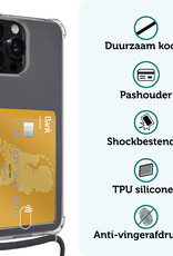 Forterra Hoesje Geschikt voor iPhone 16 Pro Max Pashouder Case Siliconen Hoes Met Koord - Hoes Geschikt voor iPhone 16 Pro Max Met Telefoonkoord Hoesje Back Cover Met Pasjeshouder - Transparant