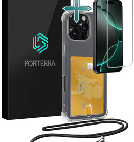 Forterra Forterra iPhone 16 Pro Max Hoesje Pashouder met Koord Met Screenprotector