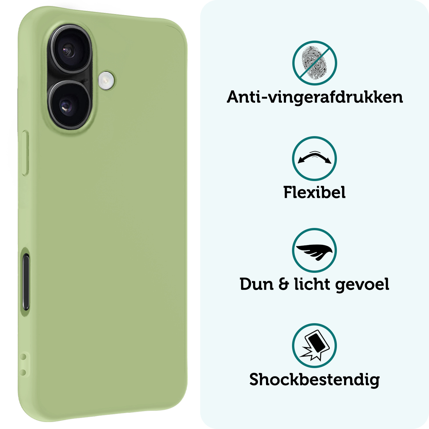 Forterra Hoesje Geschikt voor iPhone 16 Case Siliconen Hoes - Hoes Geschikt voor iPhone 16 Hoesje Back Cover - Groen