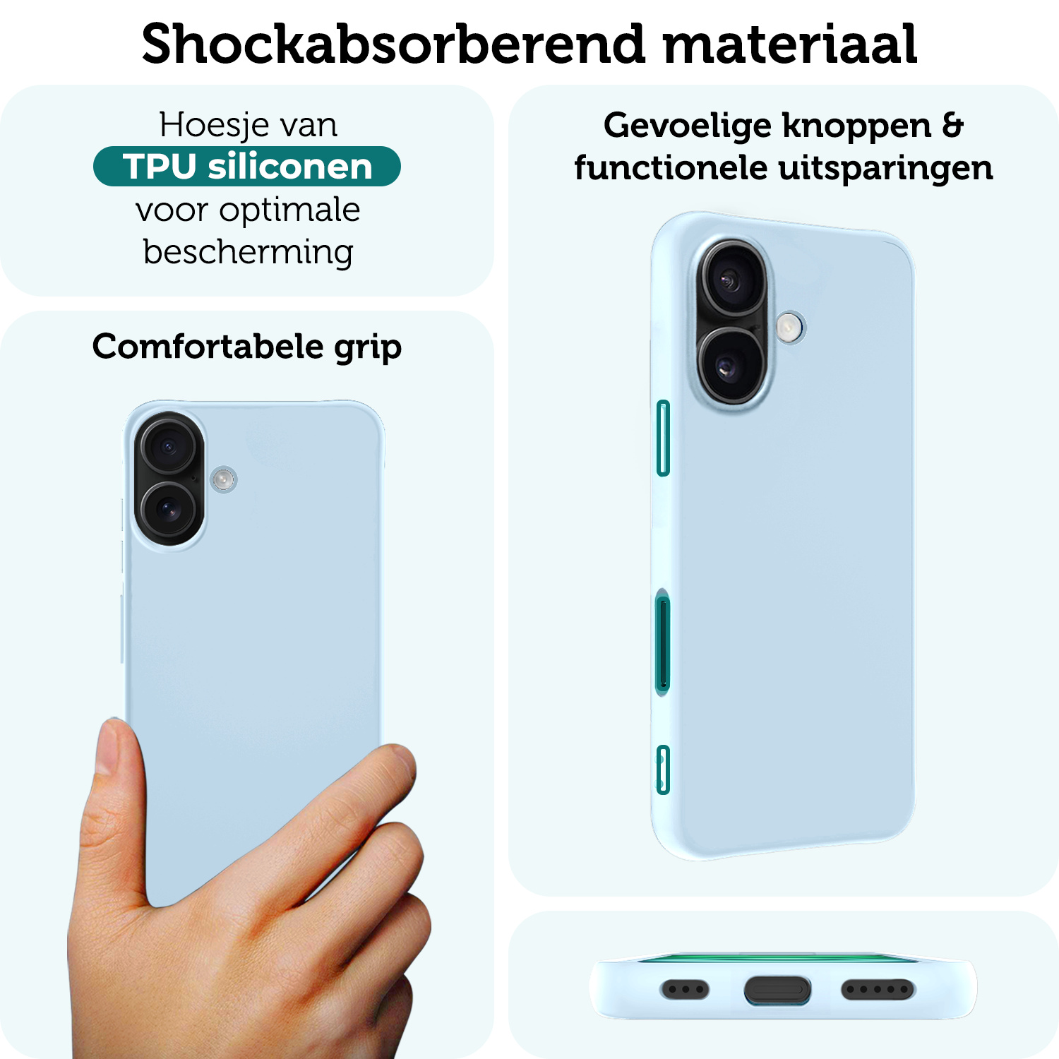Forterra Hoesje Geschikt voor iPhone 16 Case Siliconen Hoes - Hoes Geschikt voor iPhone 16 Hoesje Back Cover - Lichtblauw