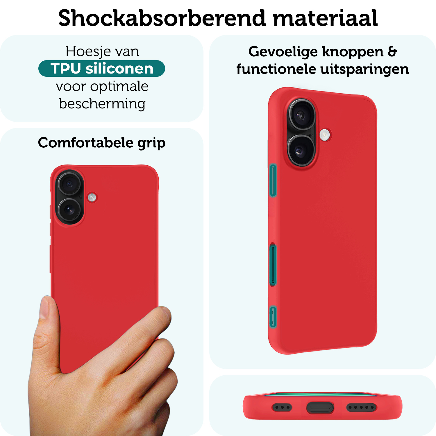 Forterra Hoesje Geschikt voor iPhone 16 Case Siliconen Hoes - Hoes Geschikt voor iPhone 16 Hoesje Back Cover - Rood