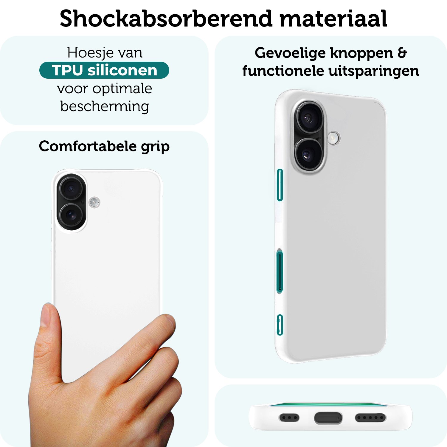Forterra Hoesje Geschikt voor iPhone 16 Case Siliconen Hoes - Hoes Geschikt voor iPhone 16 Hoesje Back Cover - Wit