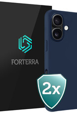 Forterra Hoesje Geschikt voor iPhone 16 Case Siliconen Hoes - Hoes Geschikt voor iPhone 16 Hoesje Back Cover - Donkerblauw - 2 PACK