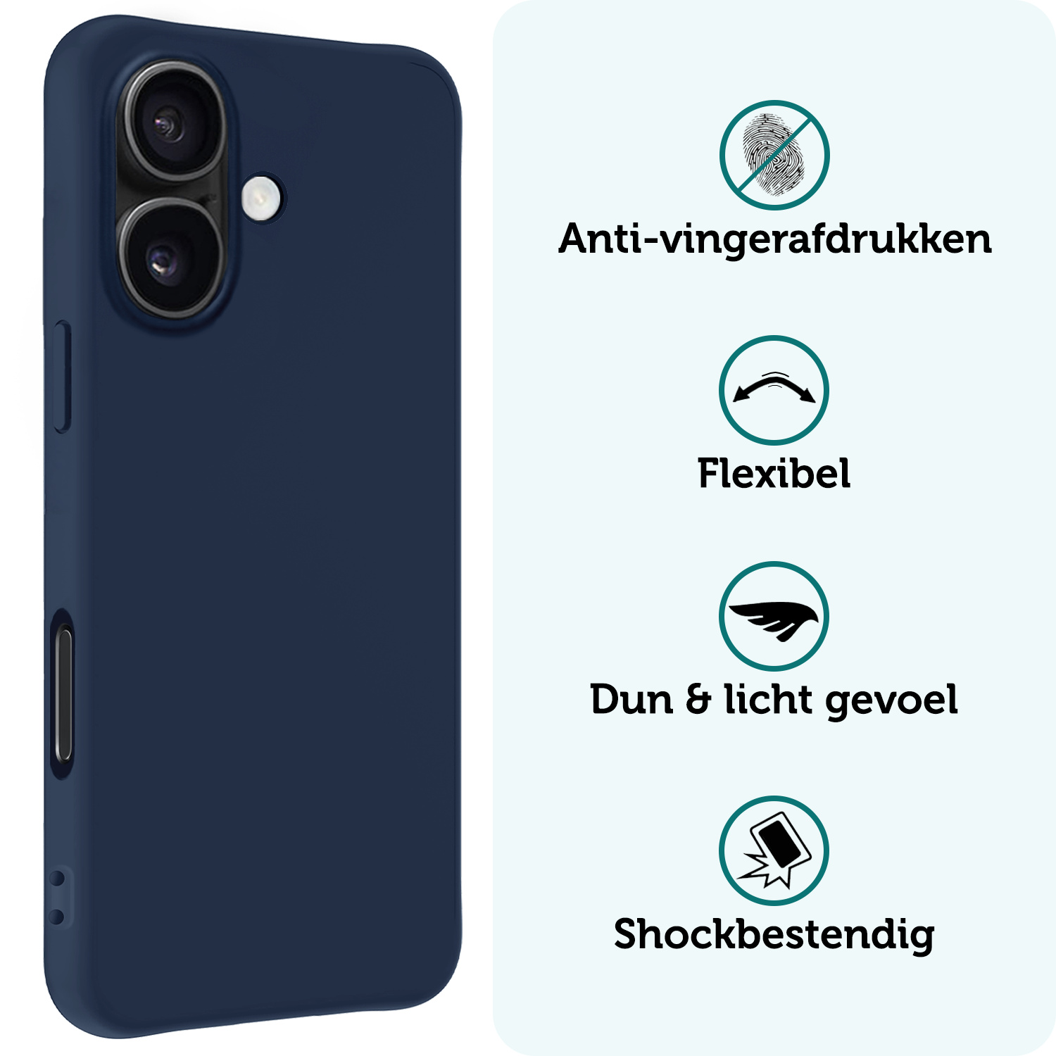 Forterra Hoesje Geschikt voor iPhone 16 Case Siliconen Hoes - Hoes Geschikt voor iPhone 16 Hoesje Back Cover - Donkerblauw - 2 PACK
