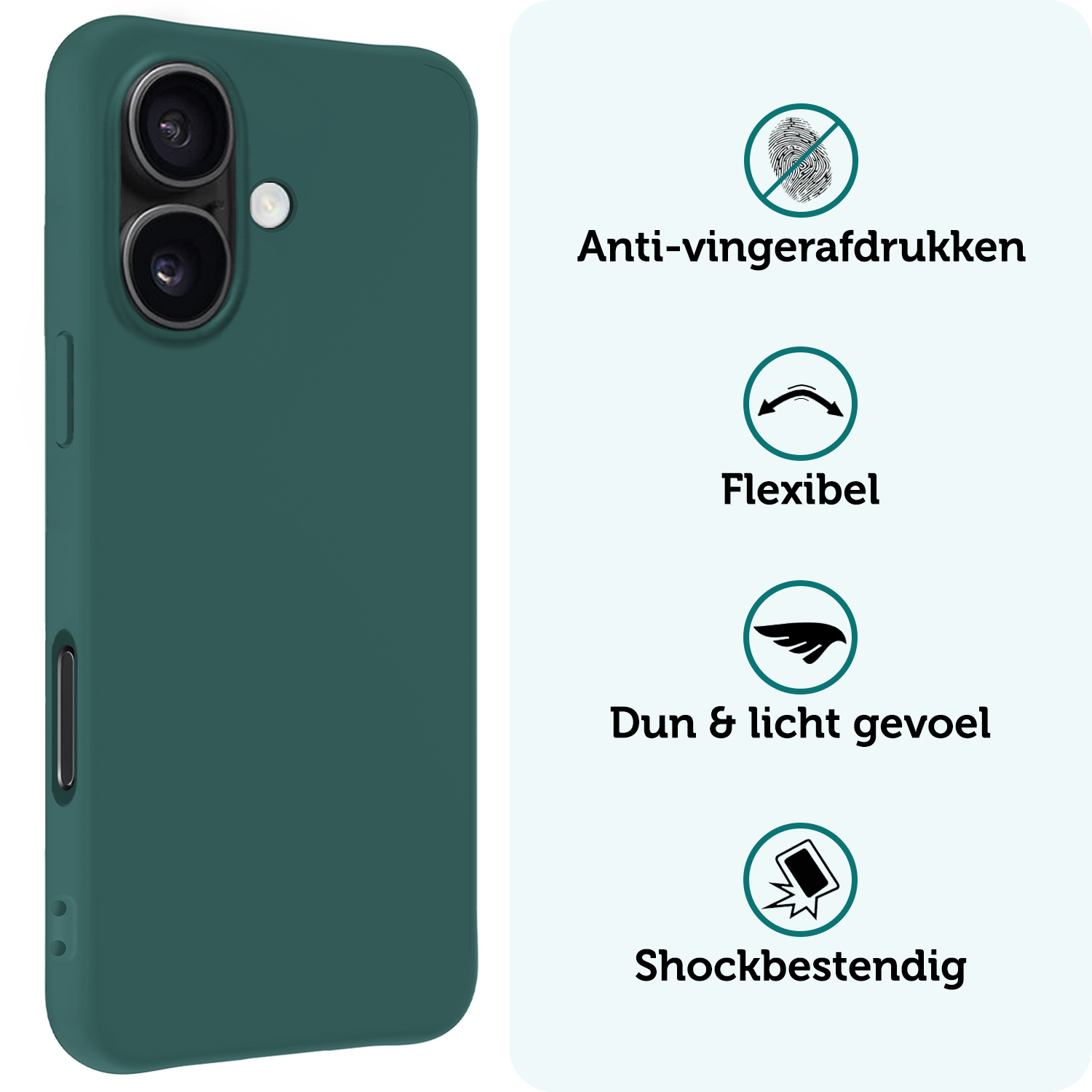 Forterra Hoesje Geschikt voor iPhone 16 Case Siliconen Hoes - Hoes Geschikt voor iPhone 16 Hoesje Back Cover - Donkergroen - 2 PACK