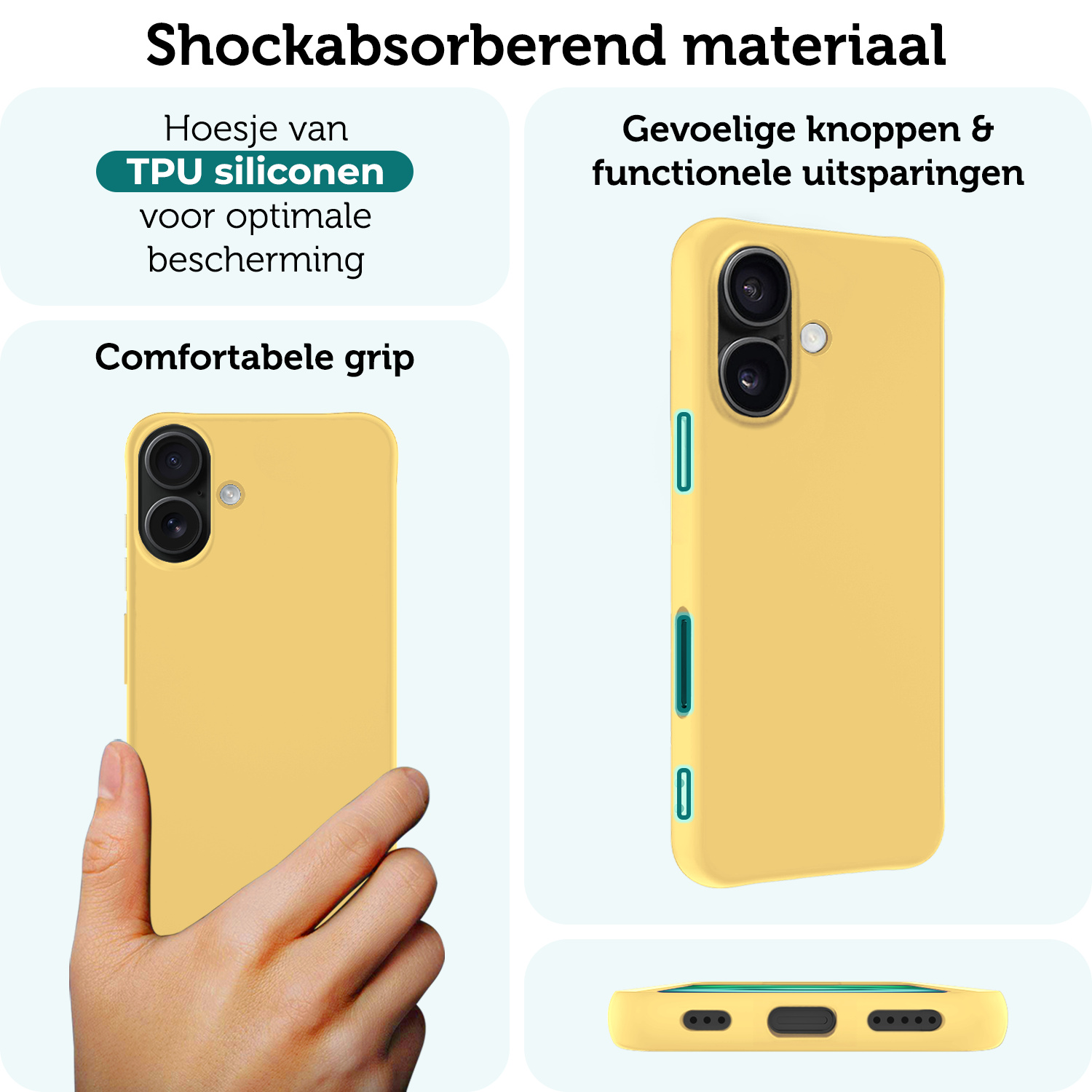 Forterra Hoesje Geschikt voor iPhone 16 Case Siliconen Hoes - Hoes Geschikt voor iPhone 16 Hoesje Back Cover - Geel - 2 PACK