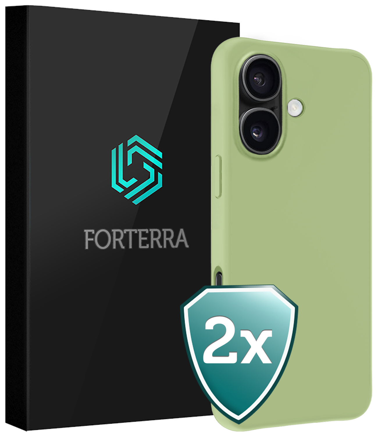 Forterra Hoesje Geschikt voor iPhone 16 Case Siliconen Hoes - Hoes Geschikt voor iPhone 16 Hoesje Back Cover - Groen - 2 PACK