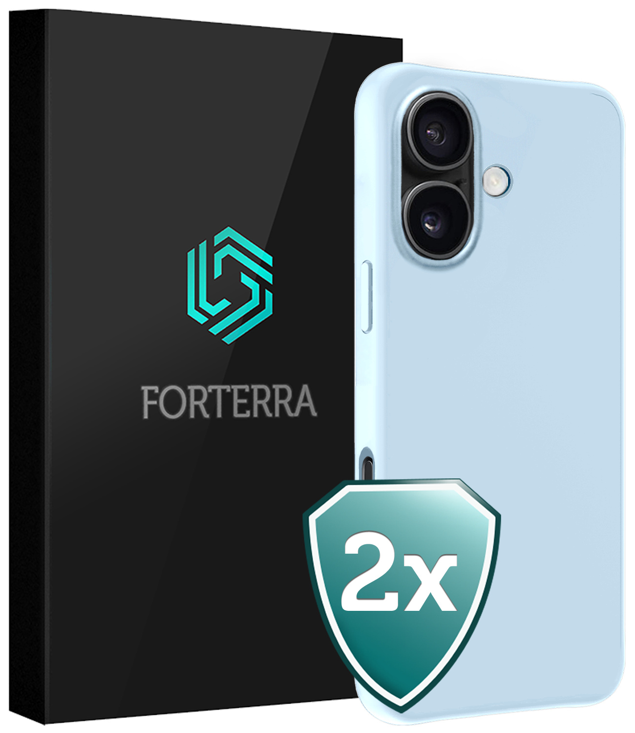 Forterra Hoesje Geschikt voor iPhone 16 Case Siliconen Hoes - Hoes Geschikt voor iPhone 16 Hoesje Back Cover - Lichtblauw - 2 PACK
