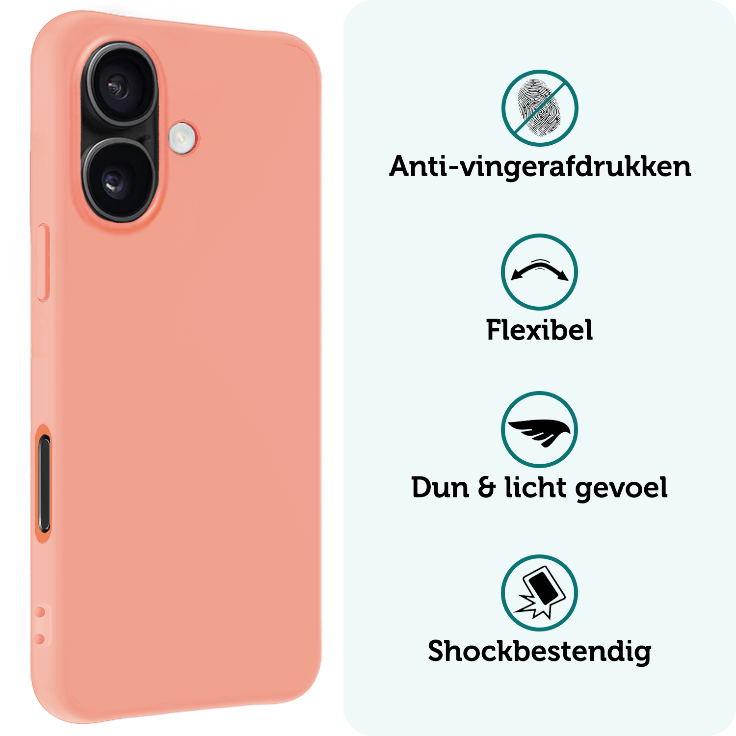 Forterra Hoesje Geschikt voor iPhone 16 Case Siliconen Hoes - Hoes Geschikt voor iPhone 16 Hoesje Back Cover - Perzik - 2 PACK